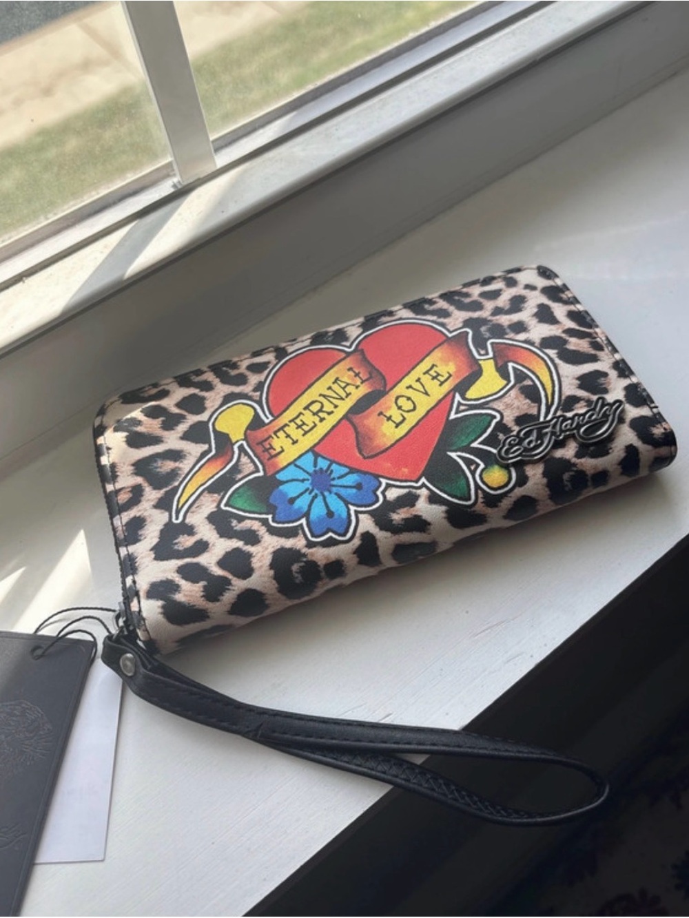 Ed Hardy Leopard Print 'Eternal Love' Wristlet in Pink and Black